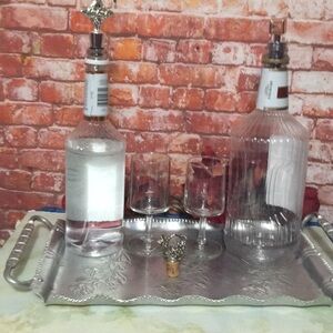 Vintage Bar Set With Bottle stoppers, Glasses and Tray